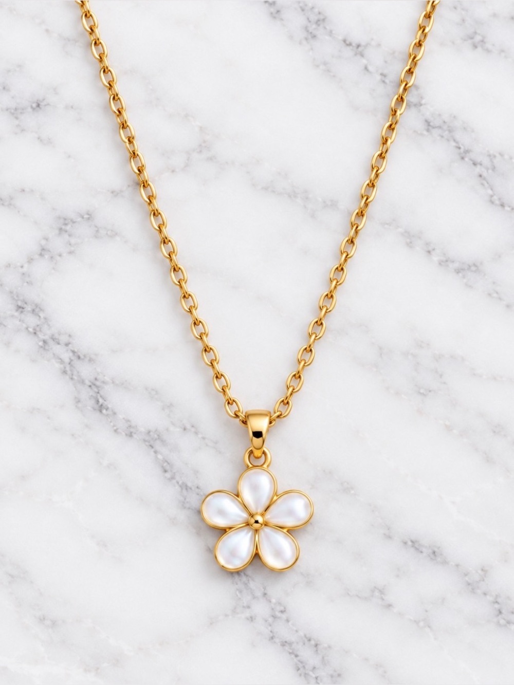 White Flower Enamel Pendant Necklace - Gold Tone Chaim-Women Jewelry